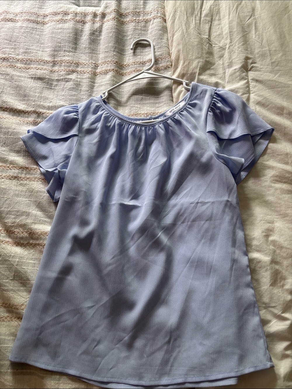 Nine West Light Blue Flutter Sleeve Blouse